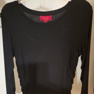 Jennifer Lopez JLO Women's Black Scoop-Neck 3/4 Sleeve Ruched Top **Size L**